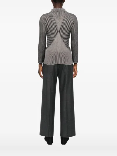 Emporio Armani Long Sleeve Striped Mock Neck Top In Gray