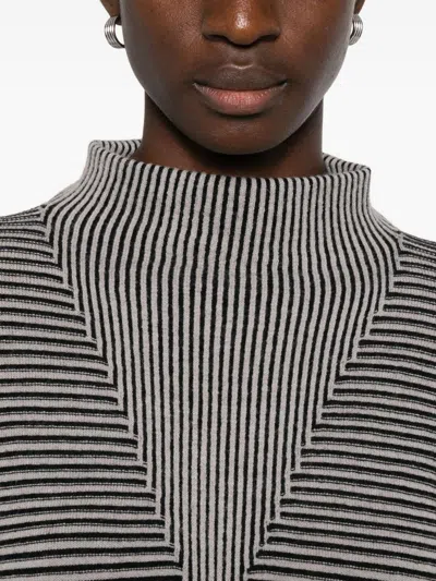 Emporio Armani Long Sleeve Striped Mock Neck Top In Gray