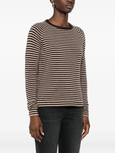 Base Striped Wool Sweater In Brown