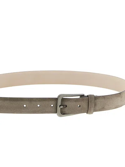 Brunello Cucinelli Suede Belt With Metal Buckle And Adjustable Length In Green