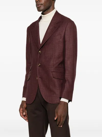 Brunello Cucinelli Tailored Single-breasted Jacket Lapel In Burgundy