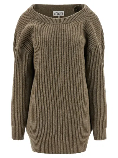 Mm6 Maison Margiela Oversized Wool Blend Sweater With Crew Neck In Gray