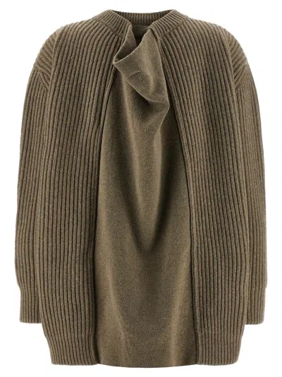 Mm6 Maison Margiela Oversized Wool Blend Sweater With Crew Neck In Gray