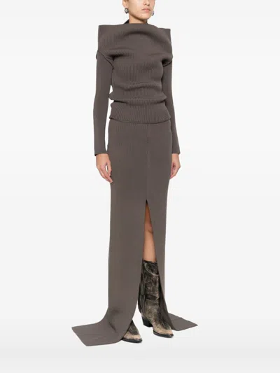 Rick Owens Off-the-shoulder Knitwear Front Slit In Brown