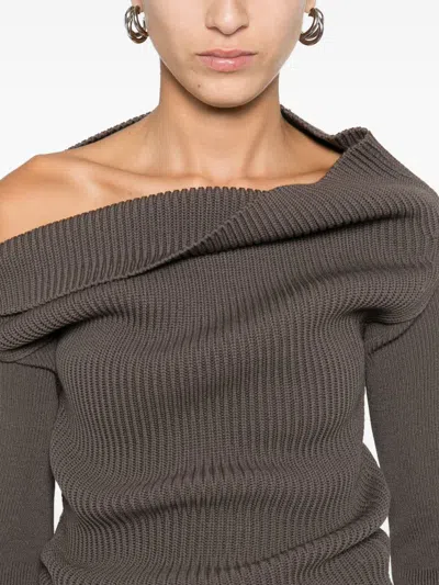 Rick Owens Off-the-shoulder Knitwear Front Slit In Brown