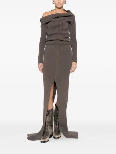 Rick Owens Off-the-shoulder Knitwear Front Slit In Brown