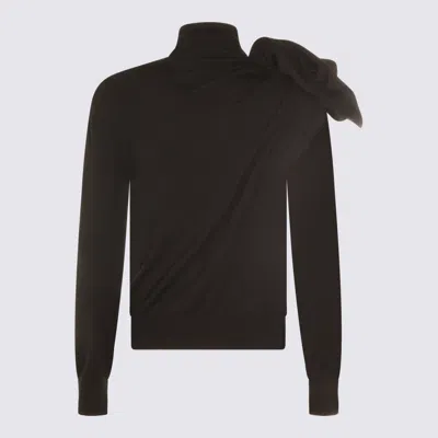 Moschino Black Turtleneck Sweater With Flower Detail In Black