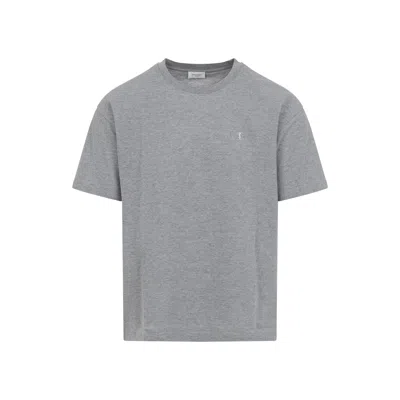 Saint Laurent Grey Crewneck T-shirt With Cassandre Embroidery In Cotton Man In Gray