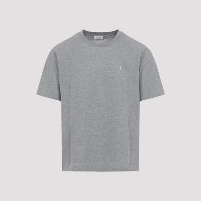 Saint Laurent Grey Crewneck T-shirt With Cassandre Embroidery In Cotton Man In Gray