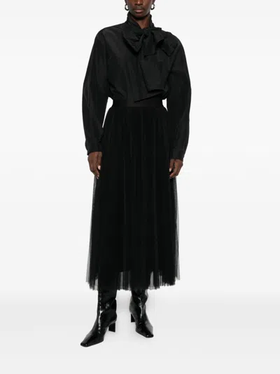 Forte Forte Midi Top With Bow And Sheer Overlay In Black