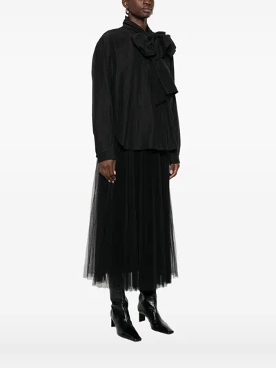 Forte Forte Midi Top With Bow And Sheer Overlay In Black