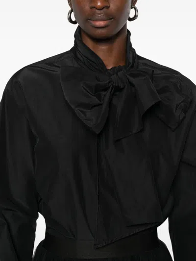 Forte Forte Midi Top With Bow And Sheer Overlay In Black