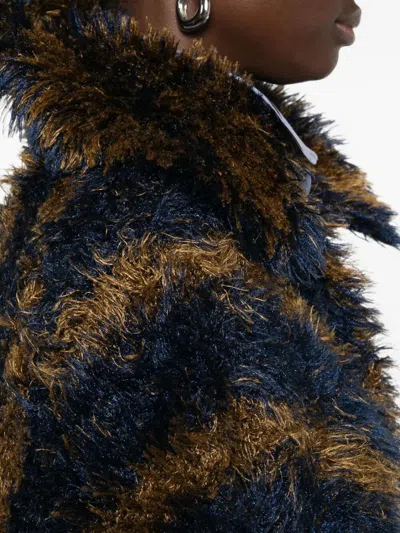 Dries Van Noten Striped Faux Fur Collared Cardigan Jacket In Multi