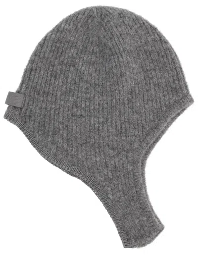 Jacquemus Ribbed Ear Flap Cap With Fuzzy Texture In Gray