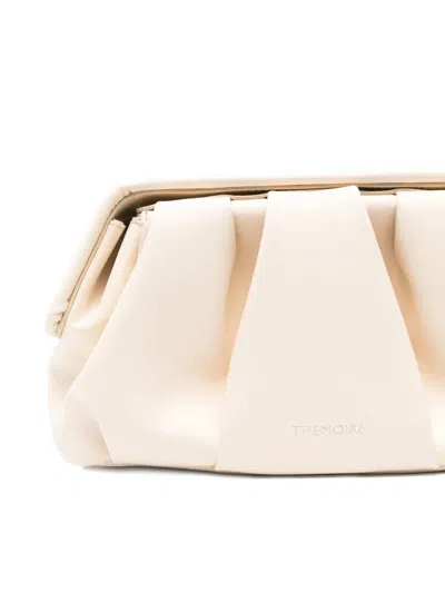 Themoirè Pleated Rectangular Clutch Top Handle In Neutral