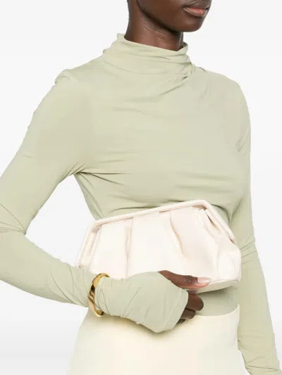 Themoirè Pleated Rectangular Clutch Top Handle In Neutral