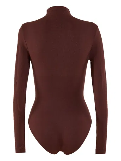 Wolford High Neck Long Sleeve Stretch Body In Burgundy