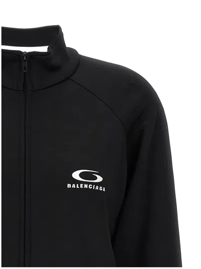 Balenciaga High Collar Ribbed Cuffs Side Pockets Dress In Black