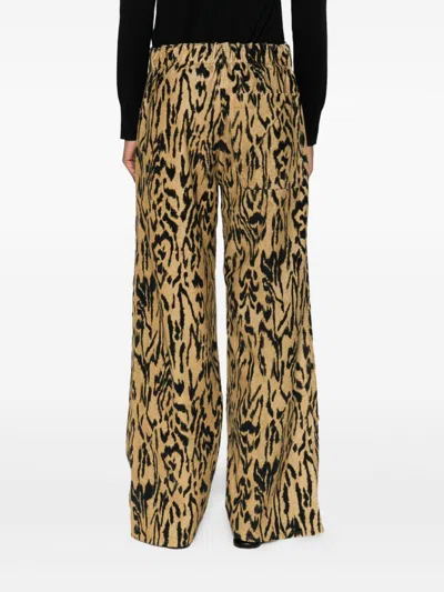 Forte Forte Animal Print Wide Leg Straight Trousers In Brown