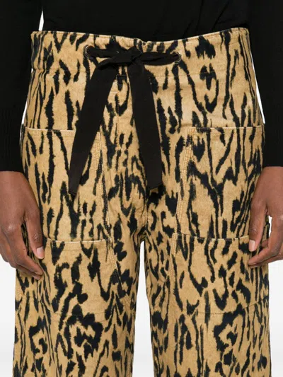 Forte Forte Animal Print Wide Leg Straight Trousers In Brown