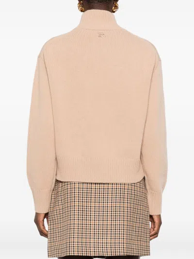 Ermanno Firenze Floral Ribbed Turtleneck Long Sleeve Knitwear In Neutral