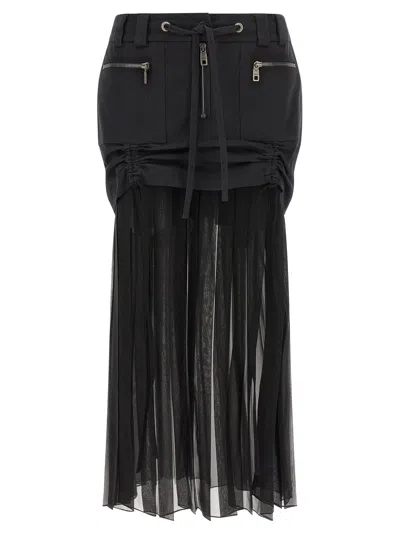 Dolce & Gabbana Black Skirt With Pleated Design And Drawstring Waist In Silk Blend Stretch Woman In Black