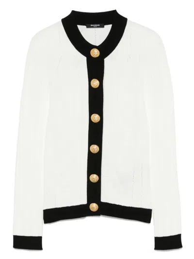 Balmain Two-tone Cardigan In White