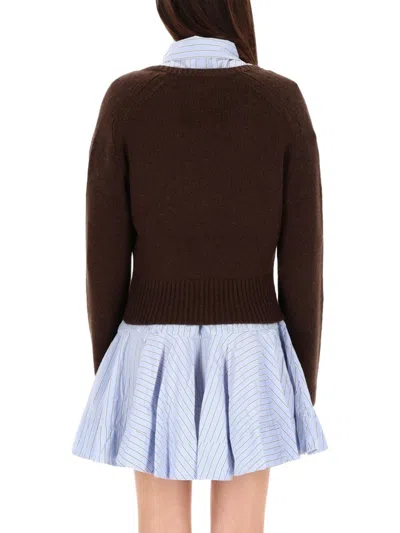 Ganni V-neck Sweater In Brown