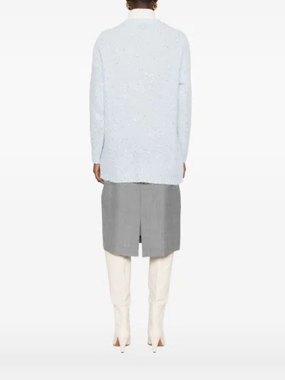 Ermanno Firenze Cable Knit Cardigan With Lace And Sequins In Blue