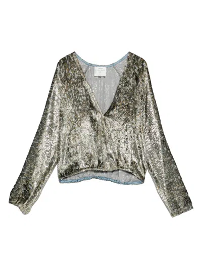 Forte Forte Metallic V-neck Long Sleeve Top In Multi