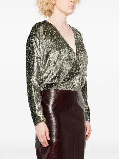 Forte Forte Metallic V-neck Long Sleeve Top In Multi