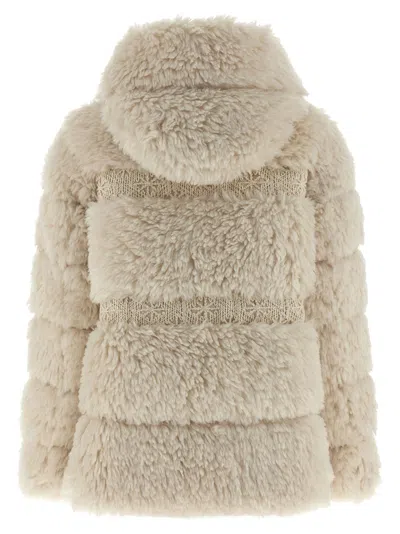 Moncler Verie Teddy Hooded Short Down Jacket In Neutral