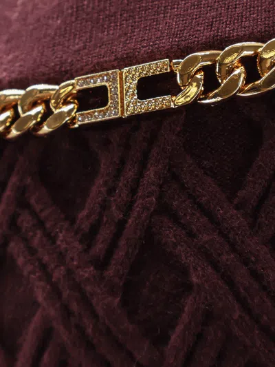 Elisabetta Franchi Diamond Knit Skirt With Merlot Jewel Detail In Burgundy