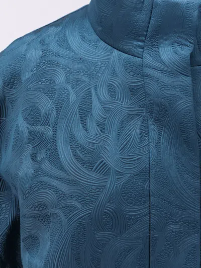 Dries Van Noten Neoprene Jacket Featuring Damask Texture In Blue