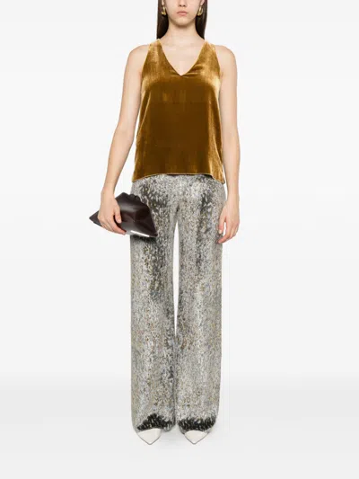 Forte Forte High Waist Wide-leg Trousers With Metallic Effect In Gold