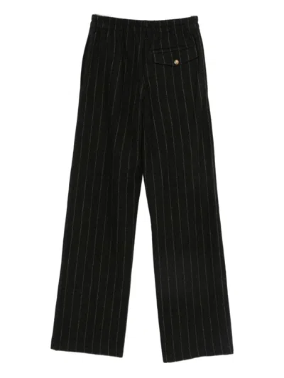 Alysi Wide-leg Striped Casual Pants In Black