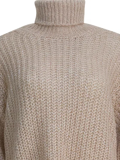 Herno Chunky Knit Turtleneck Sweater With Ribbed Cuffs And Hem In Multi