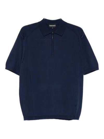 Emporio Armani Asv Plain-knit Jumper With Polo-shirt Collar, In A Wool And Lyocell Blend In Blue