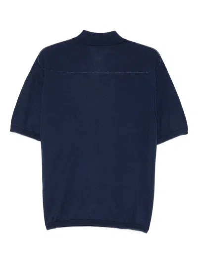 Emporio Armani Asv Plain-knit Jumper With Polo-shirt Collar, In A Wool And Lyocell Blend In Blue