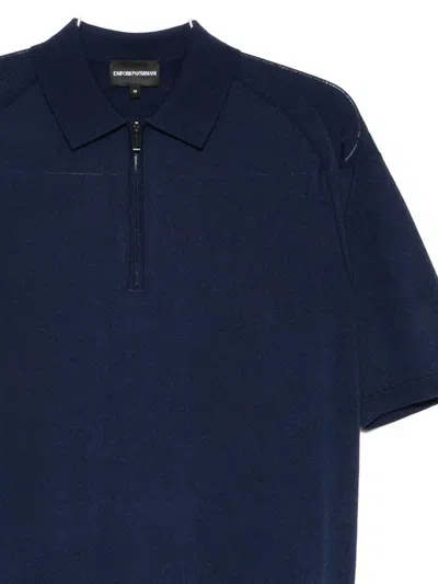Emporio Armani Asv Plain-knit Jumper With Polo-shirt Collar, In A Wool And Lyocell Blend In Blue