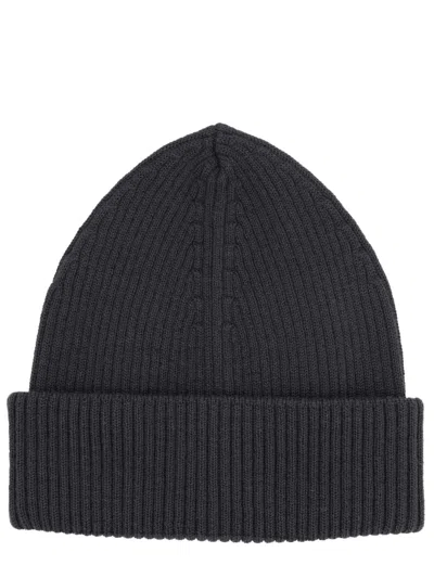 Our Legacy Ribbed Black Merino Wool Cap With Folded Cuff
