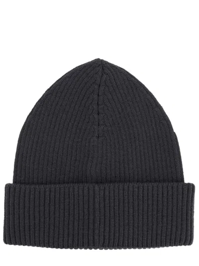 Our Legacy Ribbed Black Merino Wool Cap With Folded Cuff