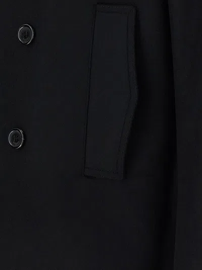Saint Laurent Black Double-breasted Coat With Wide Notched Revers In Wool Man In Blue