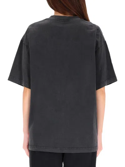 Alexander Wang Relaxed-fit Black Cotton T-shirt With Vintage Graphic Print In Blue