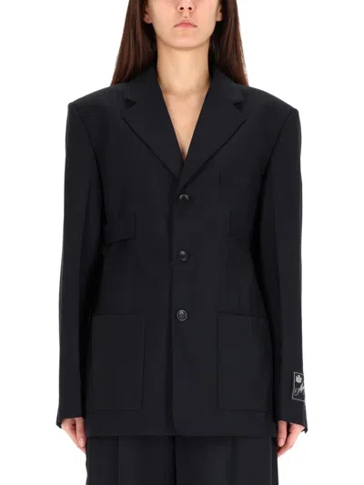 Alexander Wang Structured Oversized Black Jacket With Tailored Fit And Notch Lapel In Black