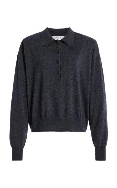 The Frankie Shop Womens Croydon Padded-shoulders Wool-blend Polo Shirt Grey In Gray