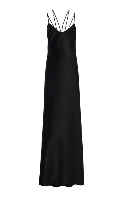 Anna October Natalie Open-back Satin Maxi Slip Dress In Black