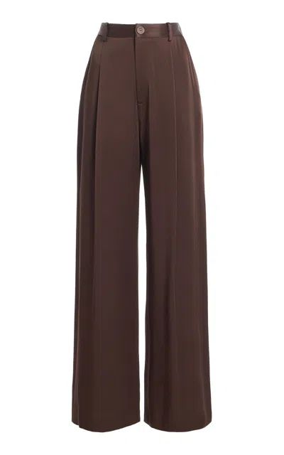 Lapointe Relaxed Pleated Satin Pants In Brown