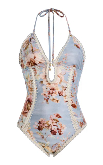 Zimmermann Awaken Crochet Trim Keyhole One-piece Swimsuit In Multi