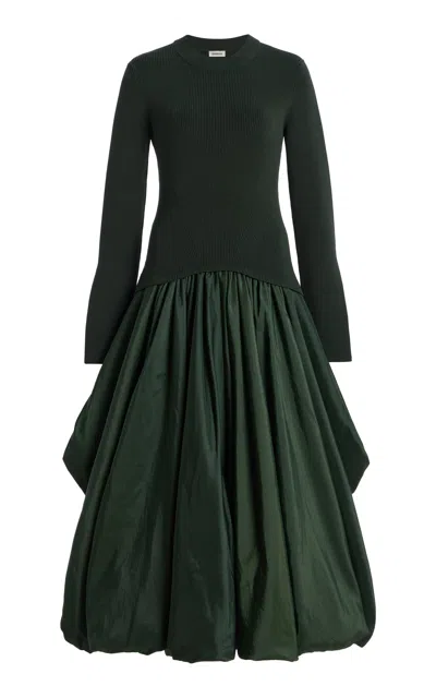 Simkhai Kenlie Pleated Mixed Media Midi Dress In Green